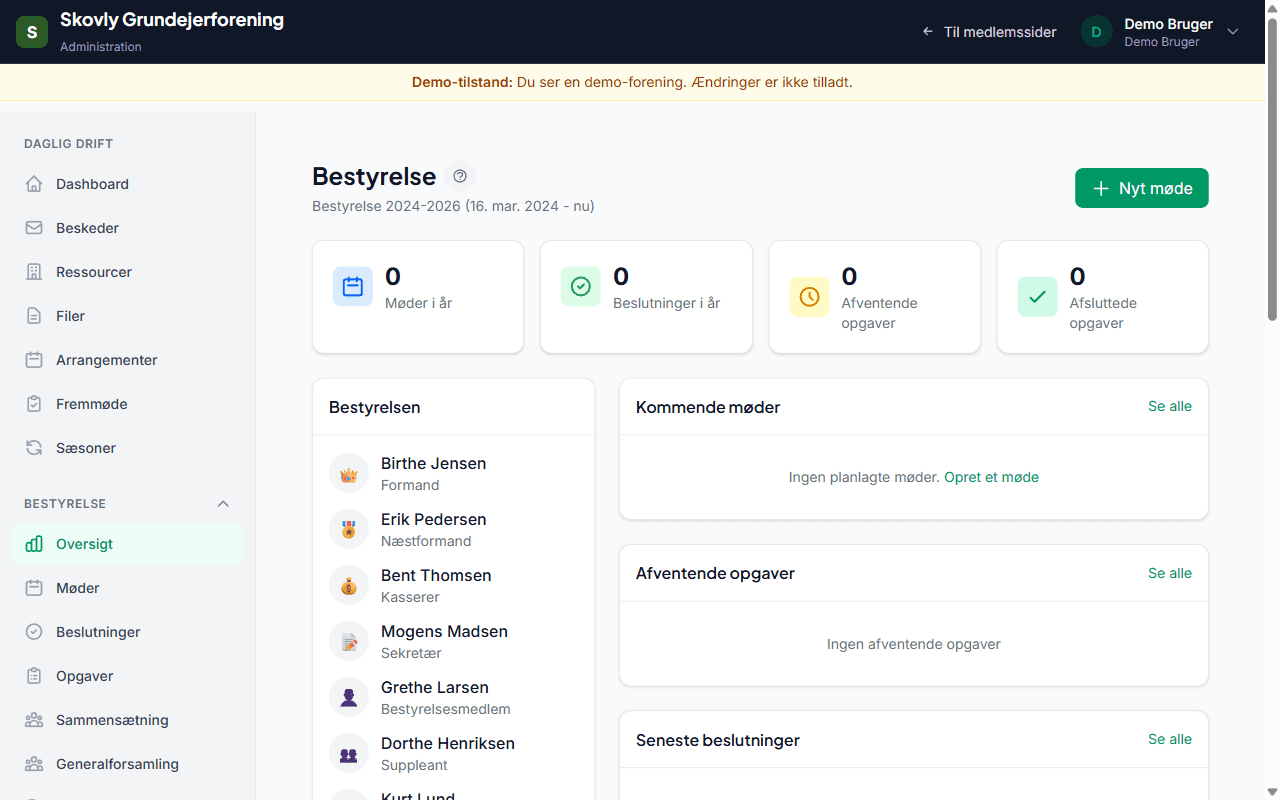 Bestyrelsesværktøjer - screenshot fra Foreningsstyring